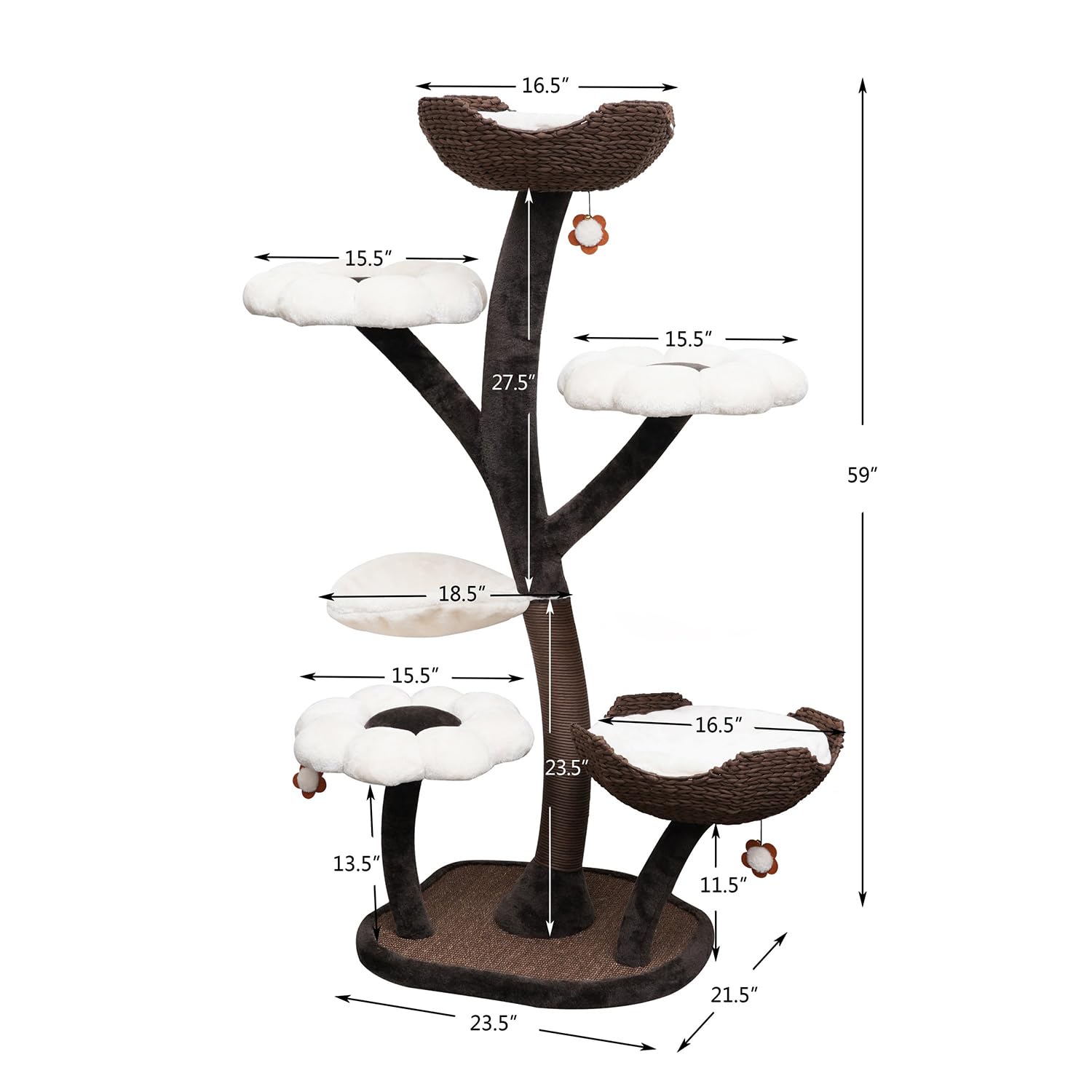 Catry Blossom 6-Level Multi-Activity Cat Tree With Plush Flower Perches, Leaf Hammock, Handwoven Baskets, Recycled Paper Rope Sc