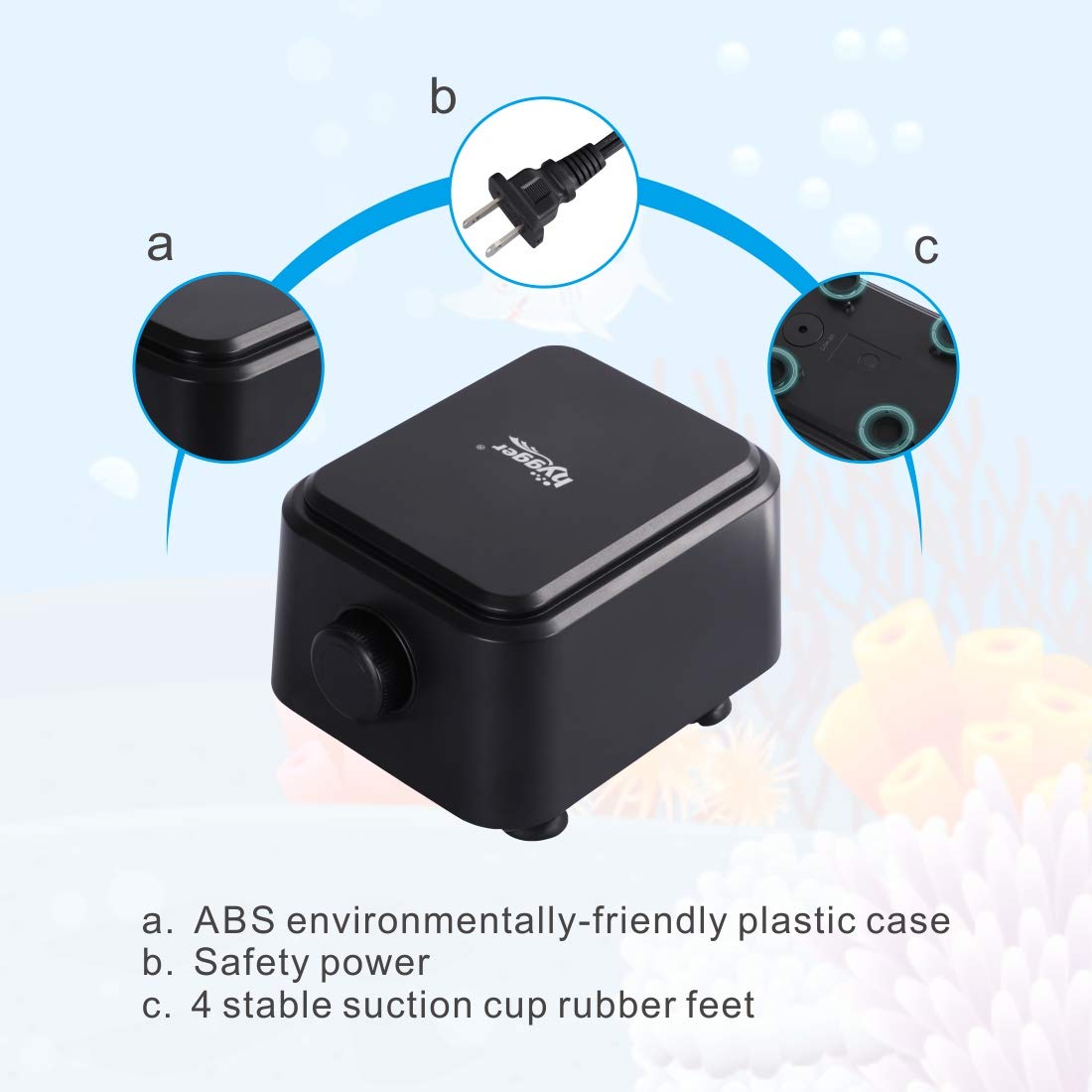 Hygger Small Quietest Aquarium Air Pump, Adjustable Oxygen Pump 2 Air Outlets Ultra Silent Powerful Aerator Pump 160Gph 5W