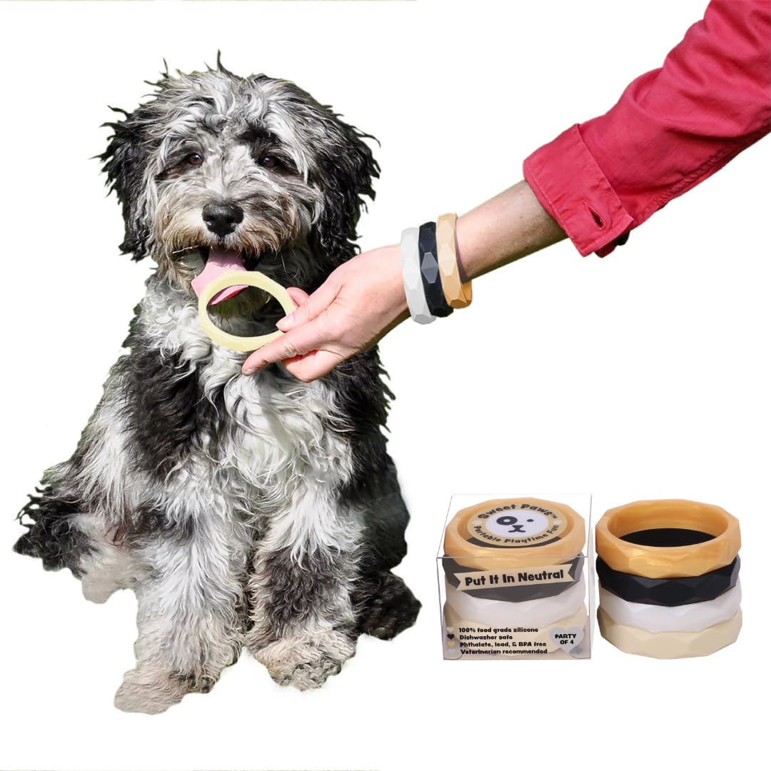 Sweet Paws Puppy Teething Rings - 4 Pack, Bracelet Food Grade Silicone Chew Toys for Small Dogs-Medium Dog, Puppy Nipping Soluti