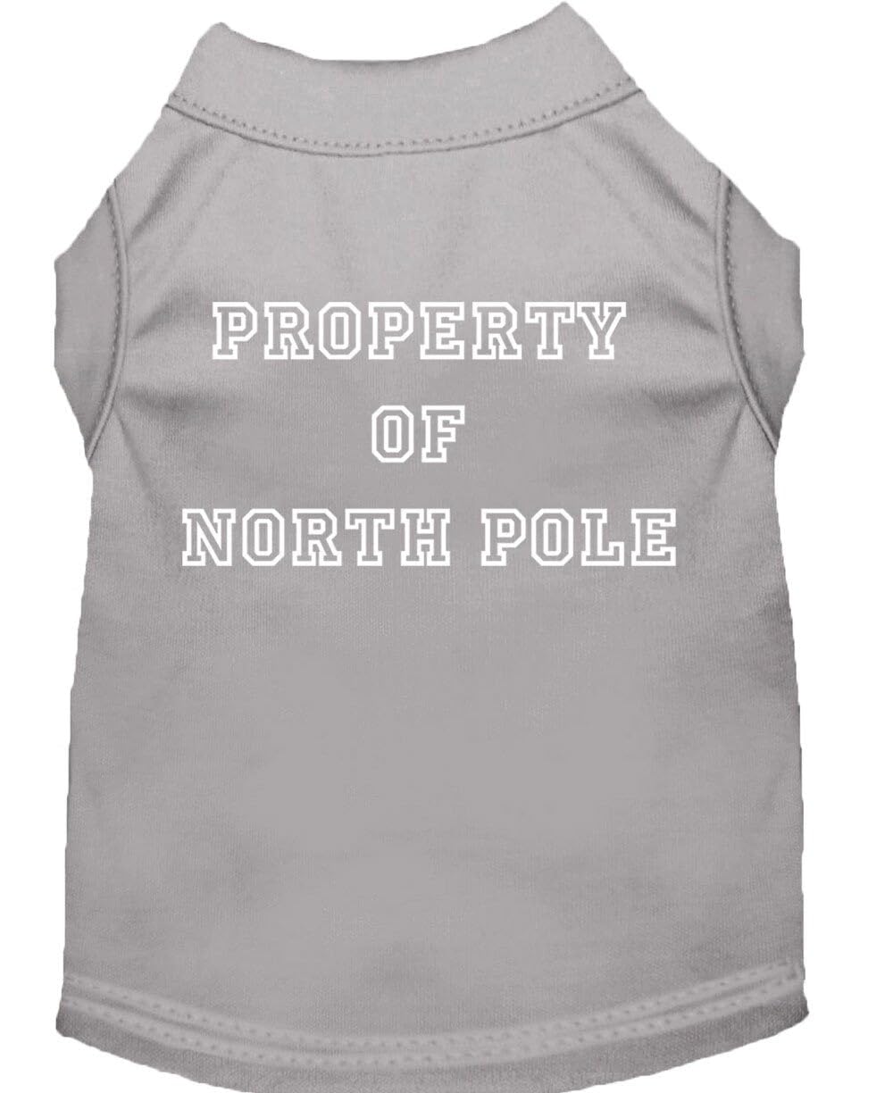 Christmas Screenprinted Dog Shirt, 'Property Of North Pole' Baby Blue Xs (0-3 Lbs.)
