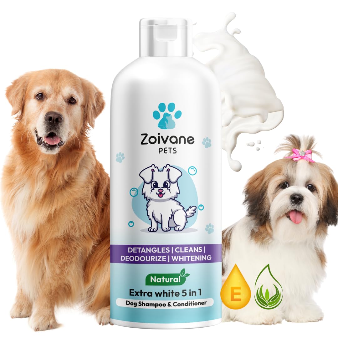 Zoivane Dog Shampoo & Conditioner - 500Ml Extra White 5 In 1 For Whitening, Glowing - Suitable For Pomeranian, Shih Tzu Puppy, G