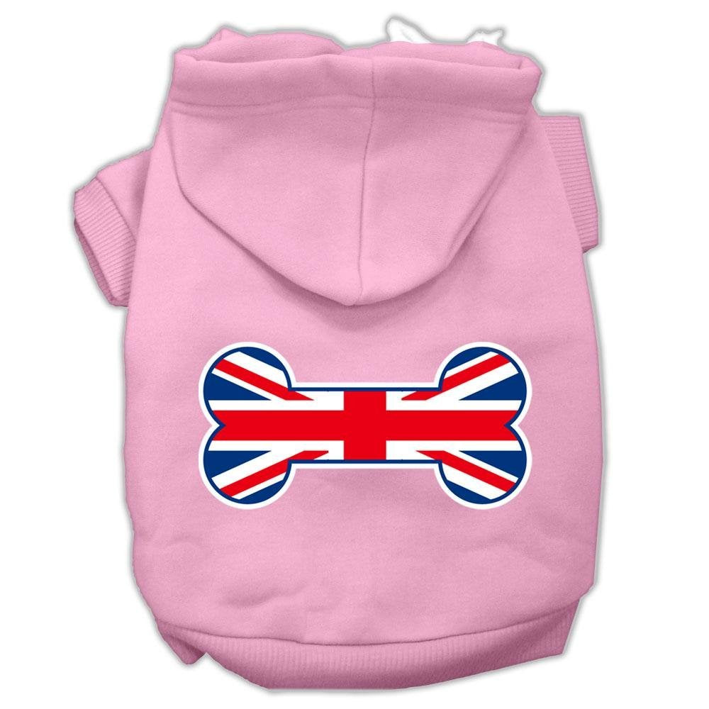 Pet, Dog & Cat Hoodie Screen Printed, 'Bone Shaped Flag United Kingdom (Union Jack) Flag' Light Pink 2Xl (20-25 Lbs.)