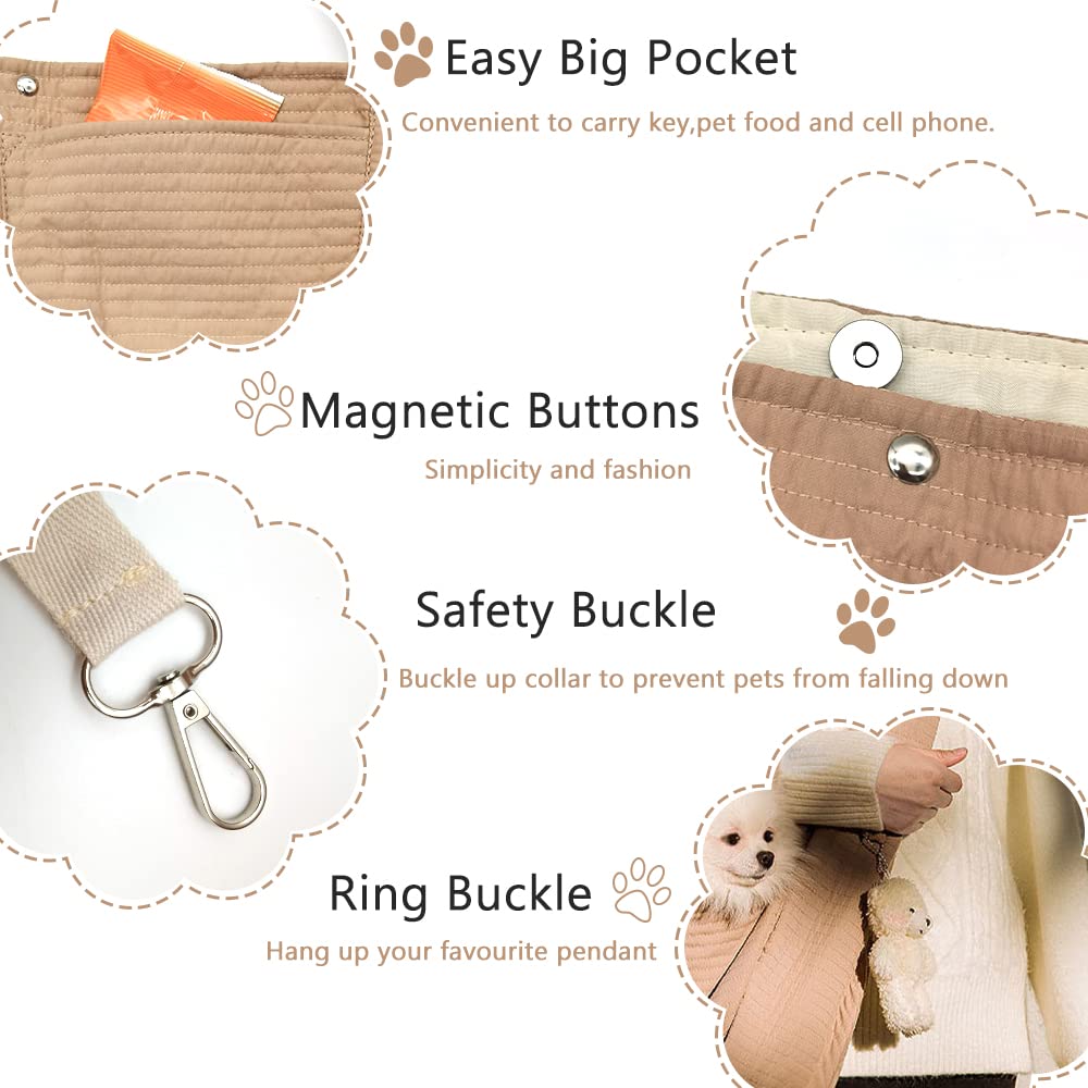 Natuya Small Dog Carrier Sling Dog Sling Carrier For Small Dogs Puppies Cats, Big Pouch Safety Leash Pet Sling Carrier For Walking Outdoor Travel (Brown, Canvas)