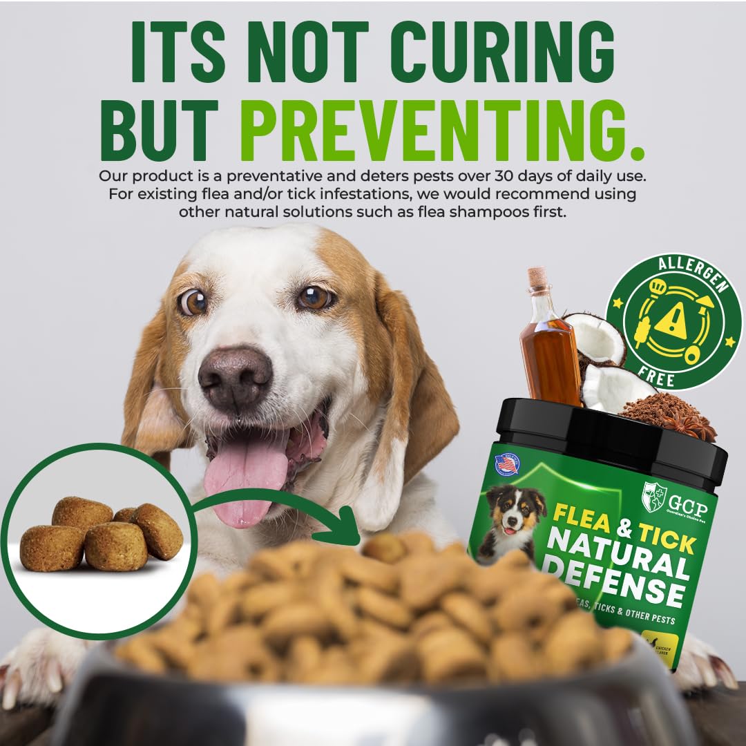 Flea and Tick Chewable Pills - No Harsh Chemicals - 100 Chicken Flavored Treats - Guardians Choice Pets Brand - Tasty Chews Fle