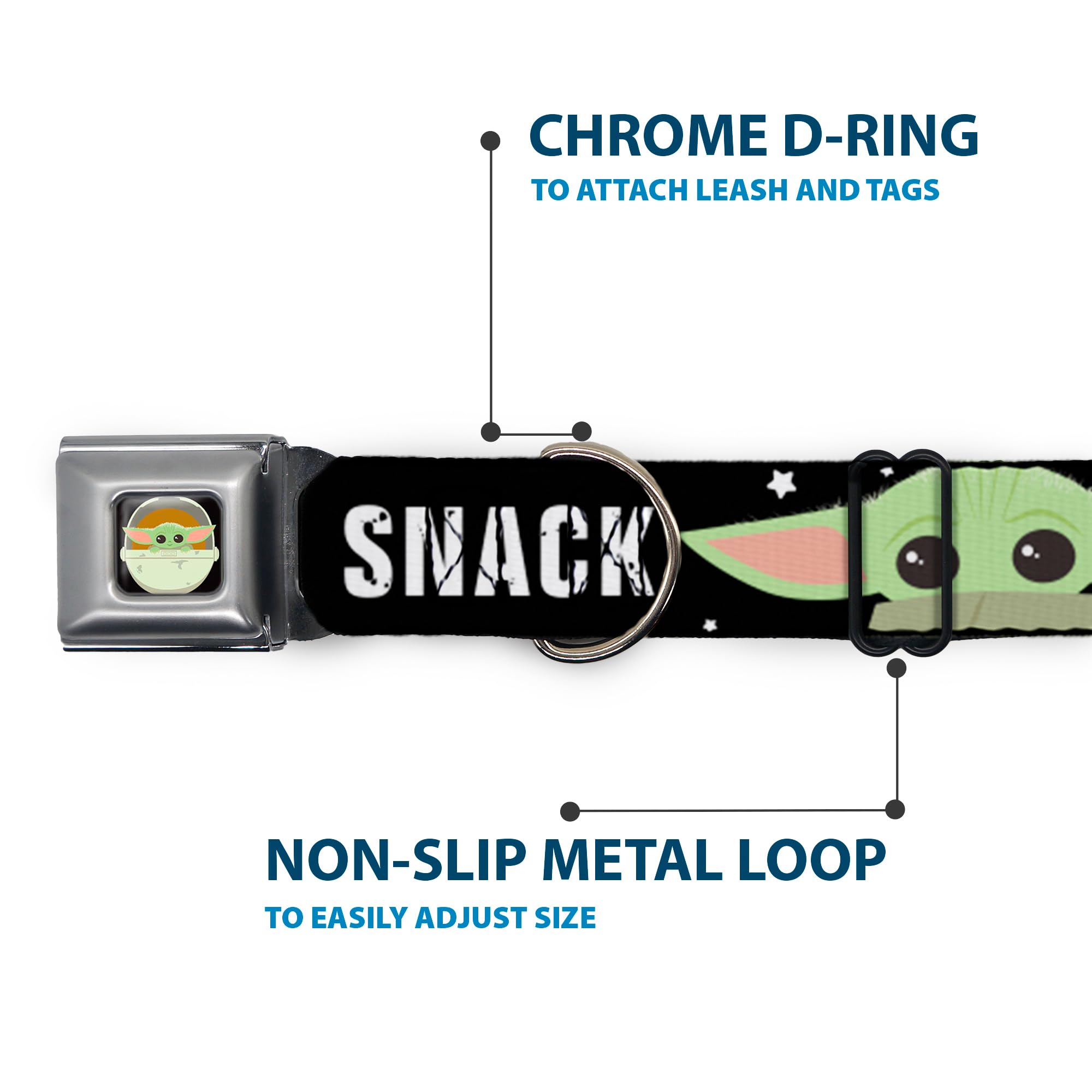 Buckle-Down Dog Collar Seatbelt Buckle Star Wars The Child Chibi Face Protect Attack Snack 16 To 23 Inches 1.5 Inch Wide,Dc-Sb-S