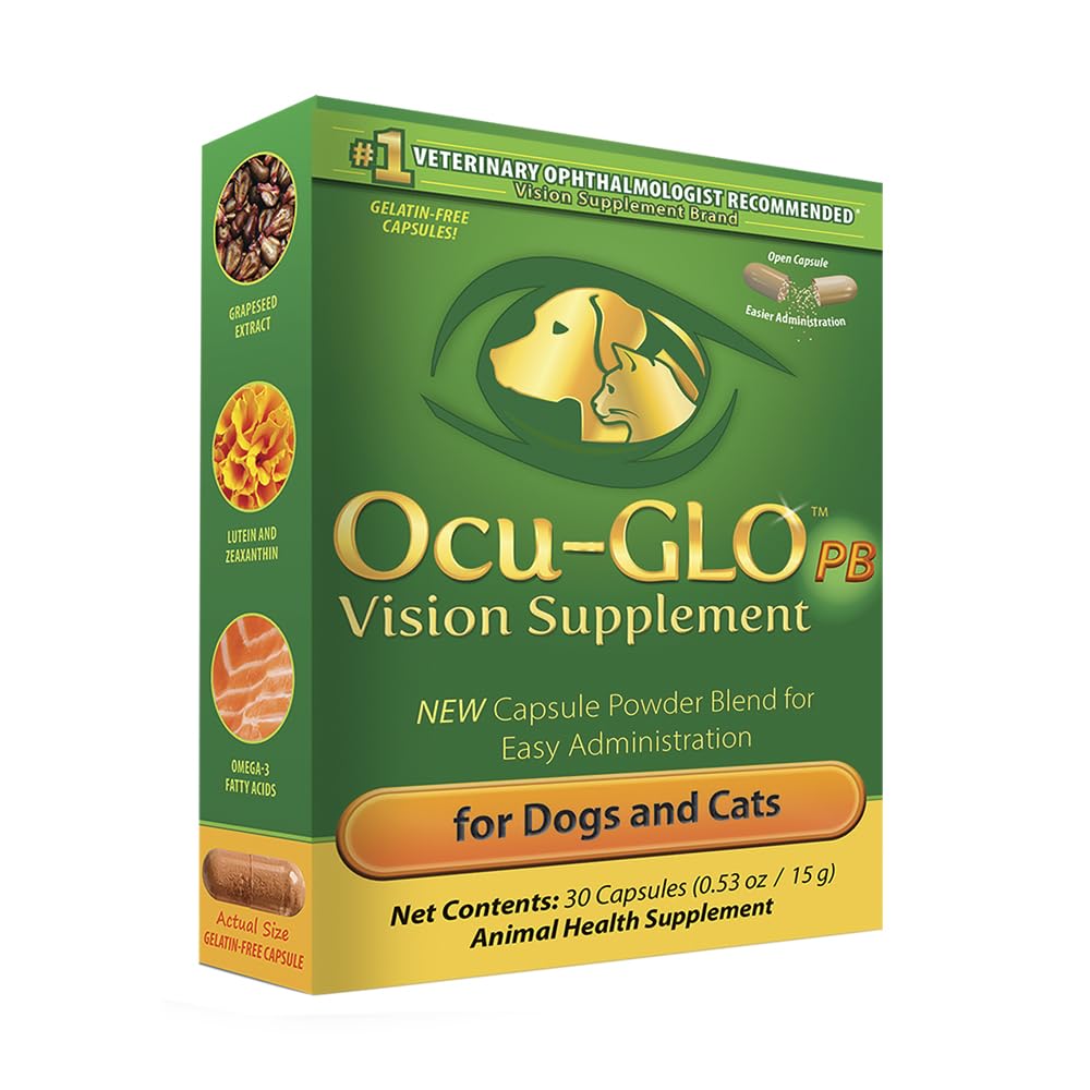 Ocu-GLO PB Vision Supplement for Small Dogs & Cats - Easy to Administer Powder Blend with Lutein, Omega-3 Fatty Acids, Grape See