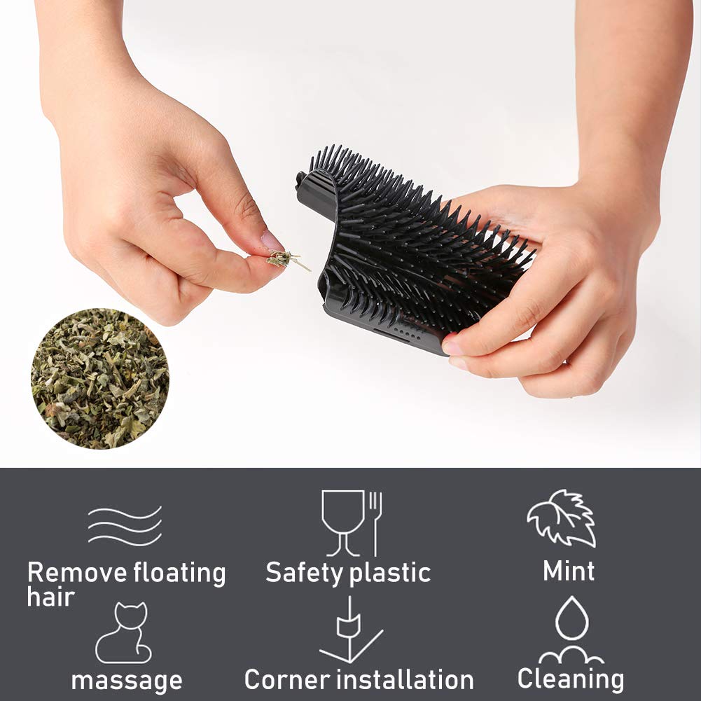Imisno Cat Self Groomer Toy Wall Corner Massage Comb Perfect Massager Brush With Catnip (4 Pcs Black)