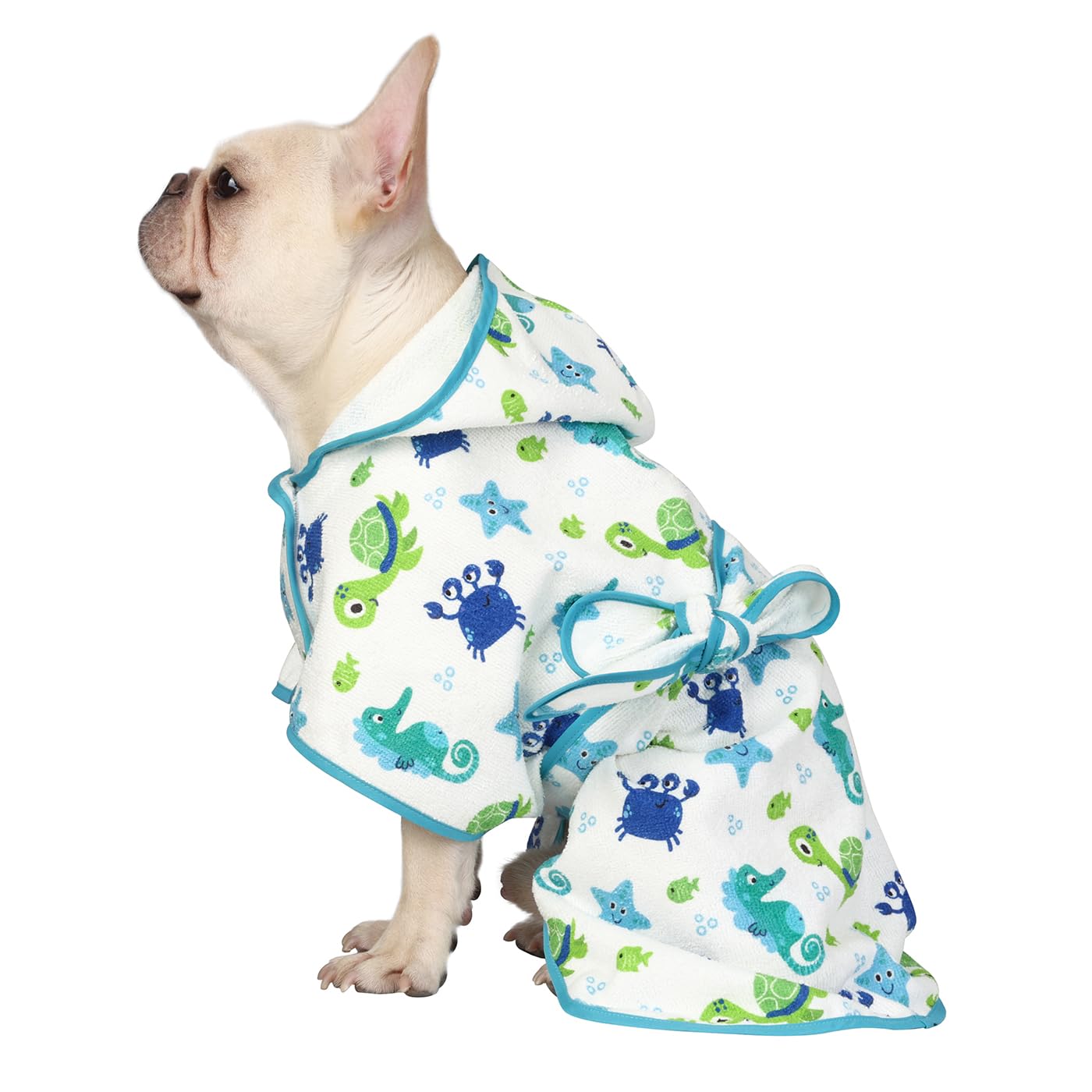 Hde Dog Bathrobe Super Absorbent Quick Drying Towel With Hood For All Dog Breeds Sizes S-Xxl - Sea Animals - M