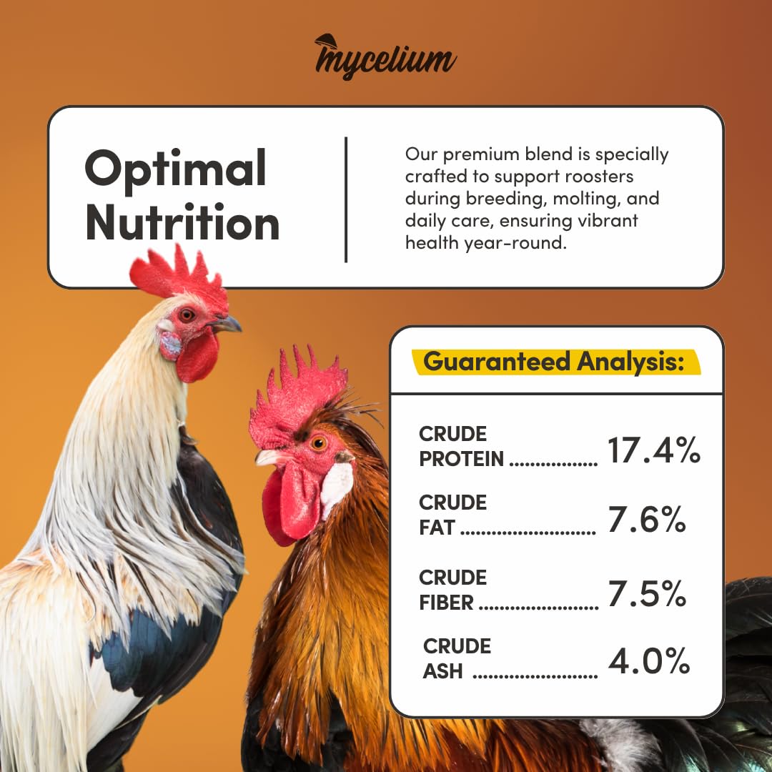 Mycelium Organic Rooster Plus Feed (5 LB Bag) | High-Protein Chicken Feed with Vitamin Support for Strength, Stamina & Gut Healt