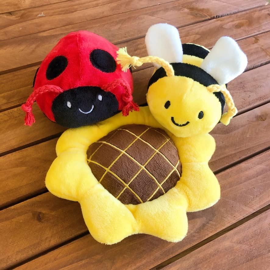 Tonbo Springtime Combo - Crinkle Plush Cute Dog Toys, Sunflower, Bumblebee, Ladybug