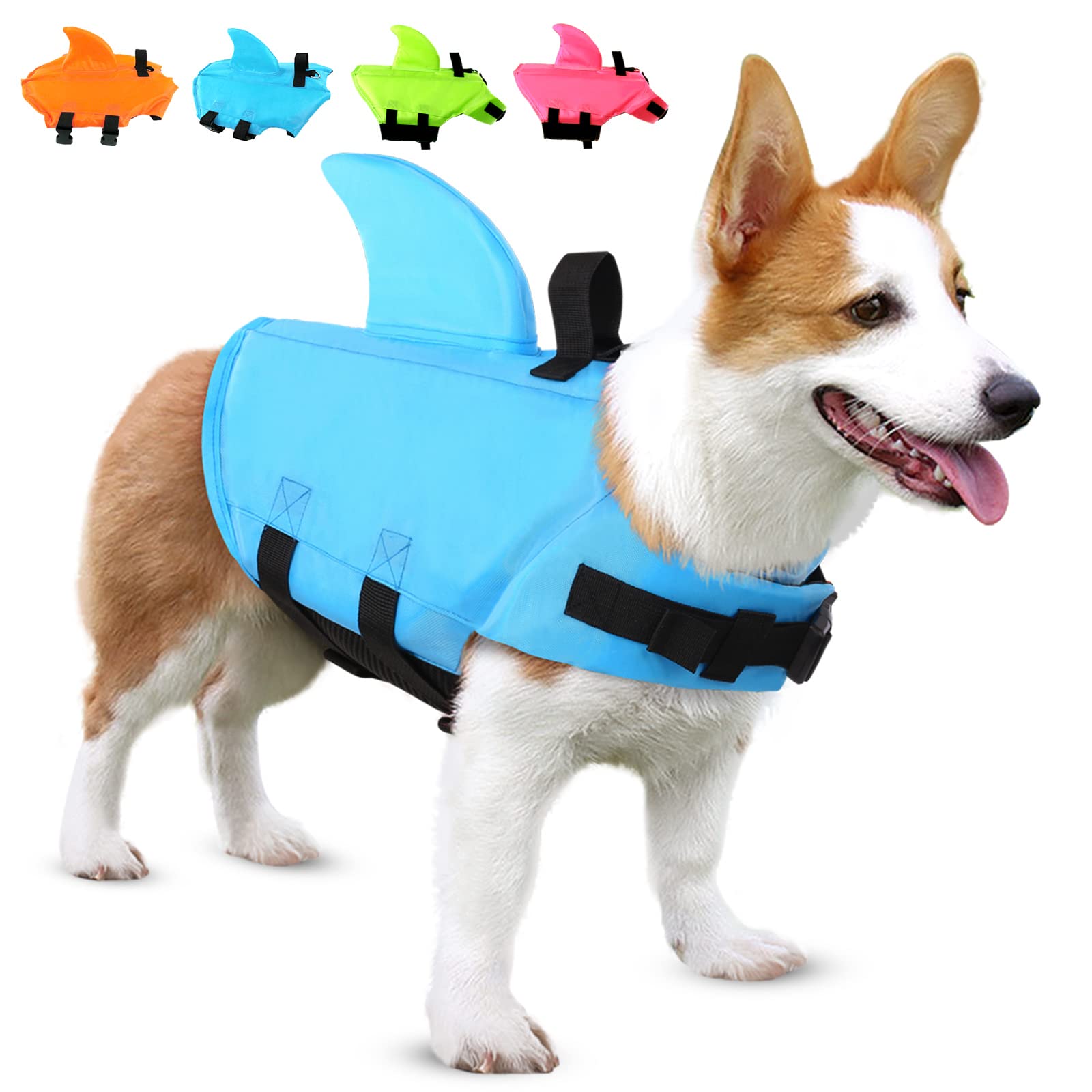 Sunfura Dog Swimming Vest, Adjustable Dog Life Jacket For Boating Pool, High Flotation Puppy Safety Swimsuit Pet Life Preserver With Reflective Strips For French Bulldog, Blue L