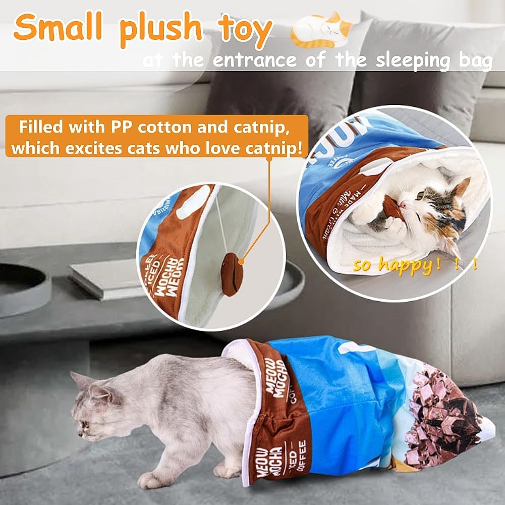 Hansom Cat Tunnel Bag Toy Cat Sleeping Bagfor Indoor Cats Tunnel Crinkle Sack Bag Foldable Portable Durable,Interactive Cave Kit