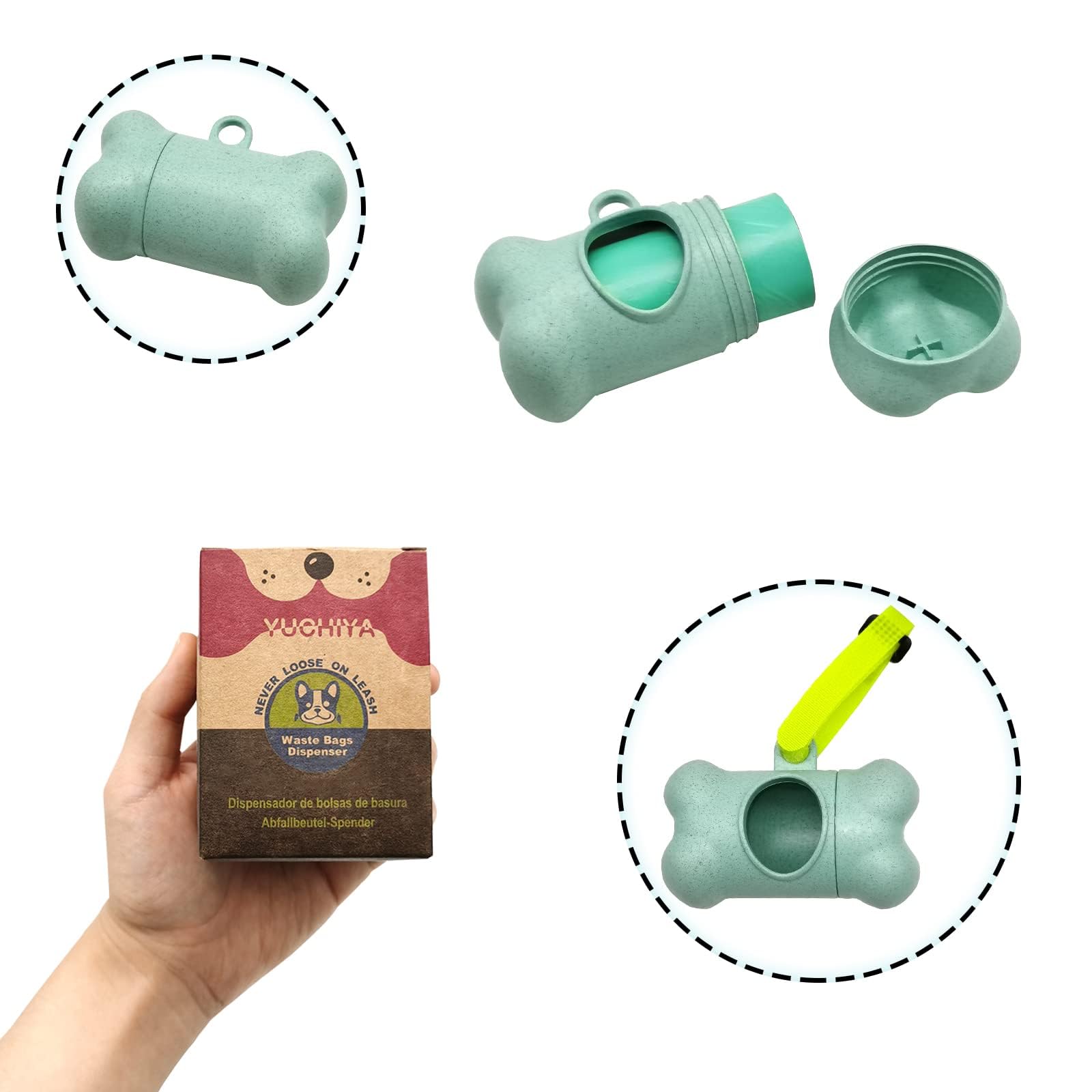 Dog Poop Pickup Bags Holder Dispenser With 1 Roll Random Color Leak-Proof Scented Doggy Waste Bags And Carabiner With Safety Lock Plus Hook And Loop Fastener Never Loose On Leash Lead Again (Blue)