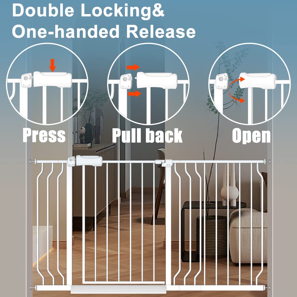flower frail White Extra Wide Baby Gate 53-57.5 inch for Doorways Stairs Pressure Mount Baby Gate Automatic Close Child Dog Pet