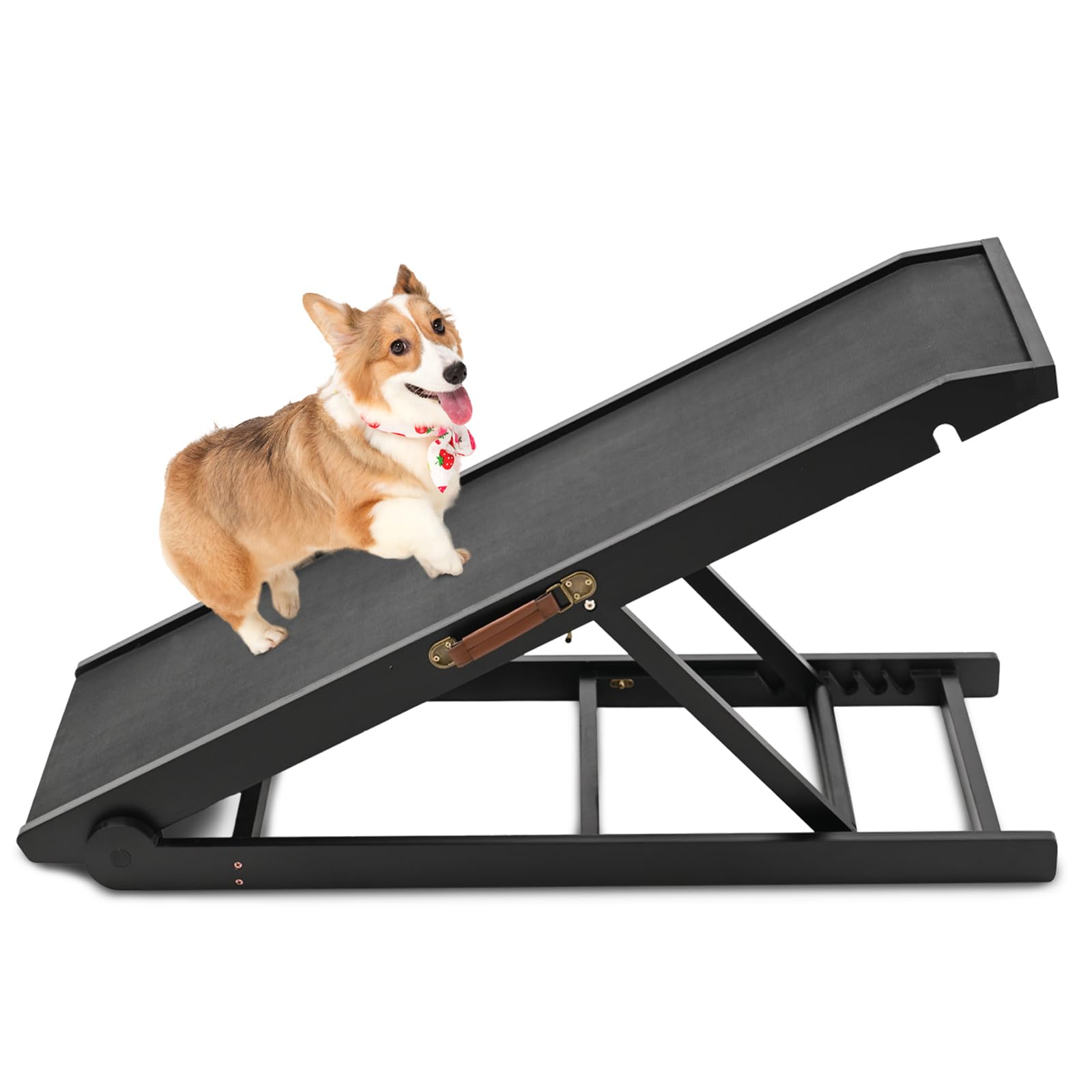 Dog Ramp, Adjustable Height Wooden Folding Pet Ramp For Bed, Couch,Suv-High Traction, Portable Paw Ramps For Small & Large Old D