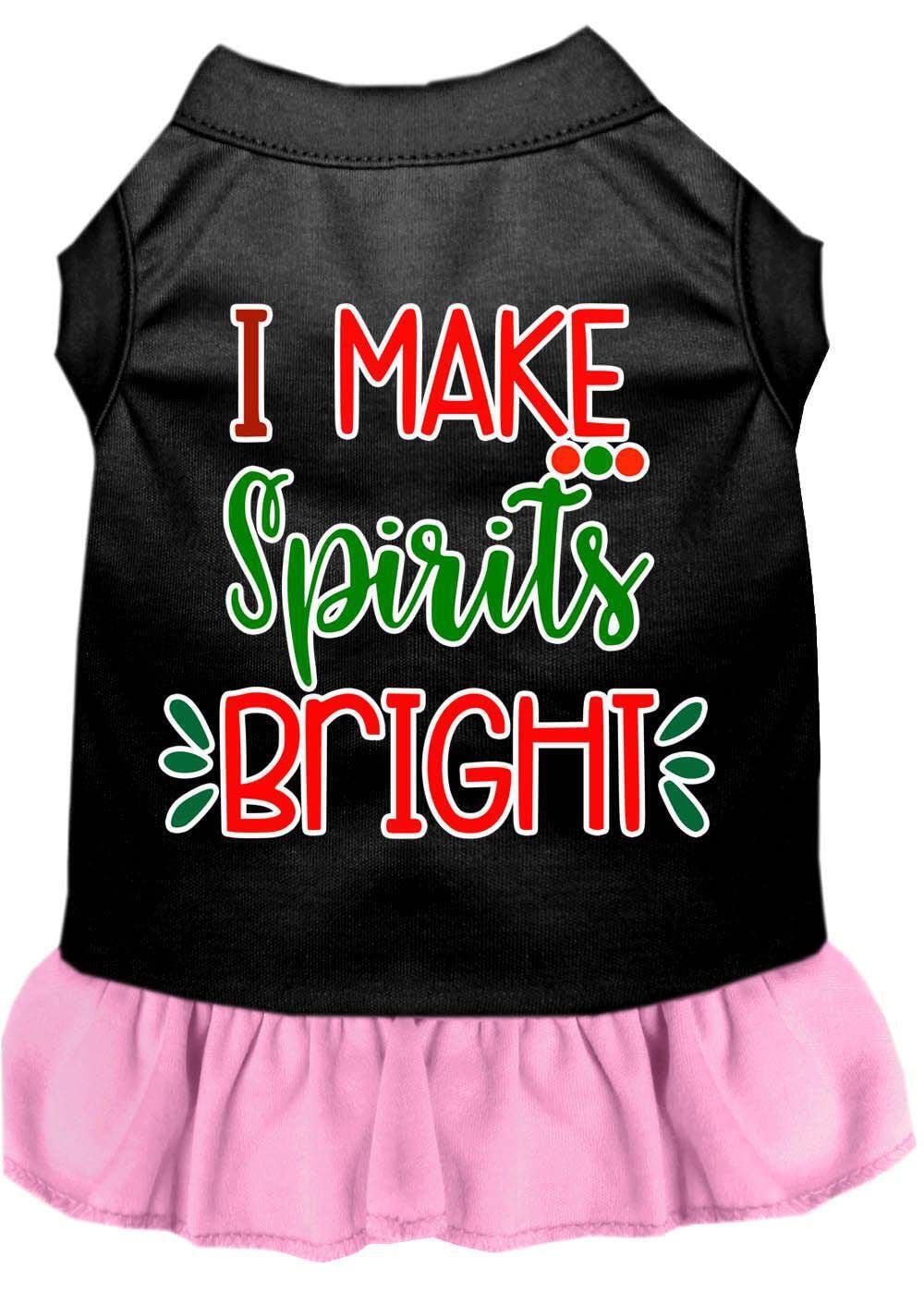 Christmas Pet Dog & Cat Dress Screen Printed, &quot;I Make Spirits Bright&quot; Black W/Bright Pink LG (10-14 lbs.)