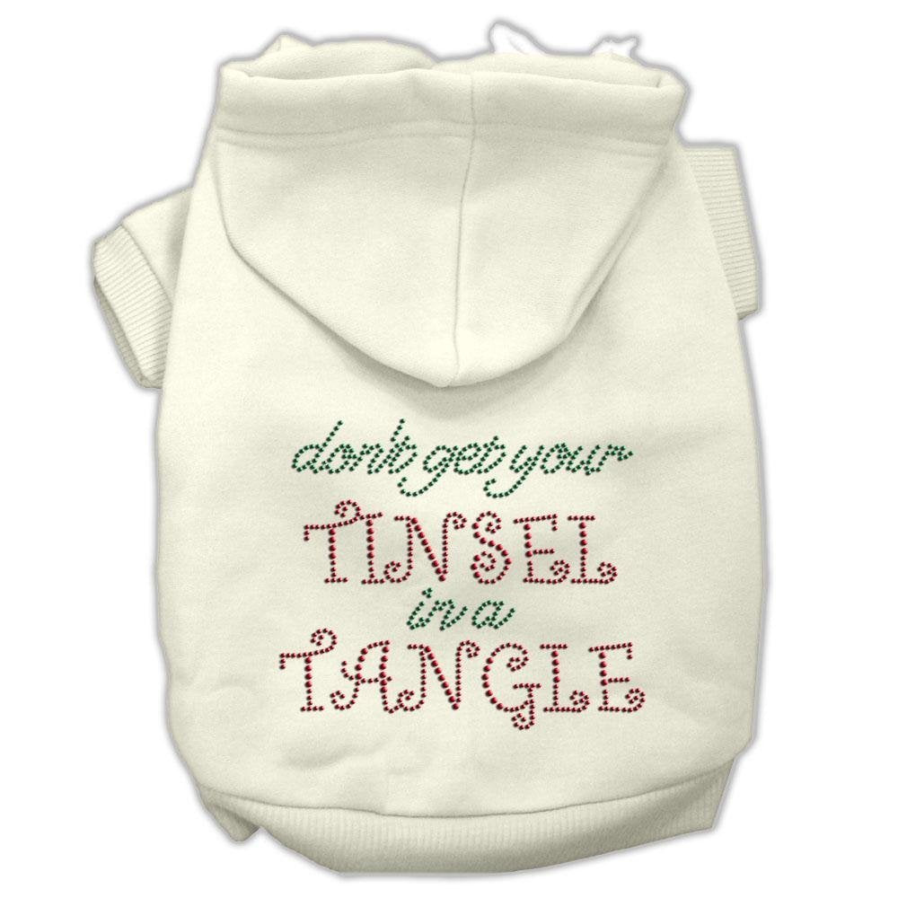 Christmas Pet, Dog & Cat Hoodie Rhinestone, 'Don'T Get Your Tinsel In A Tangle' Cream 3Xl (25-35 Lbs.)