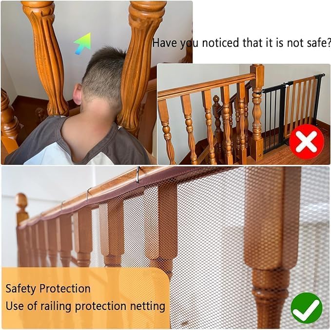 Stairway Net, 15ft x 3ft Child Safety Net, Banister Guard for Baby, Balcony Netting for Pets, Railing Safety Net for Baby Proofi