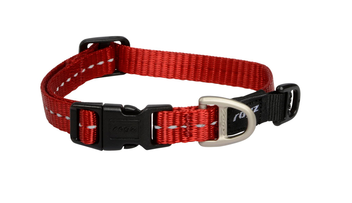 Rogz Utility Small 3/8-Inch Reflective Nitelife Dog Collar, Red