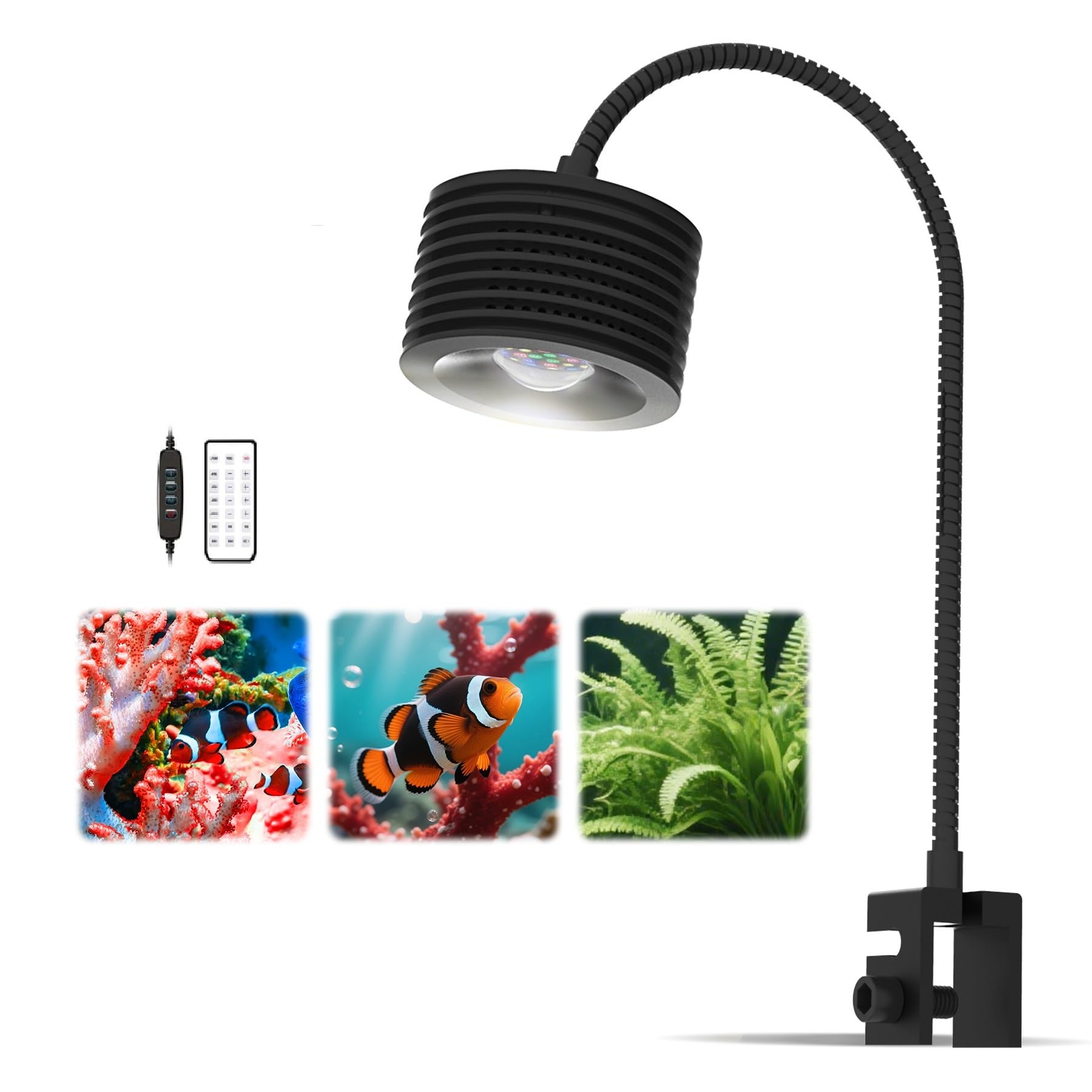 Lominie LED Aquarium Light, Full Spectrum Coral Reef Light, Remote Control Dimmable Fish Tank Lamp, Clip-on Saltwater Aquarium L