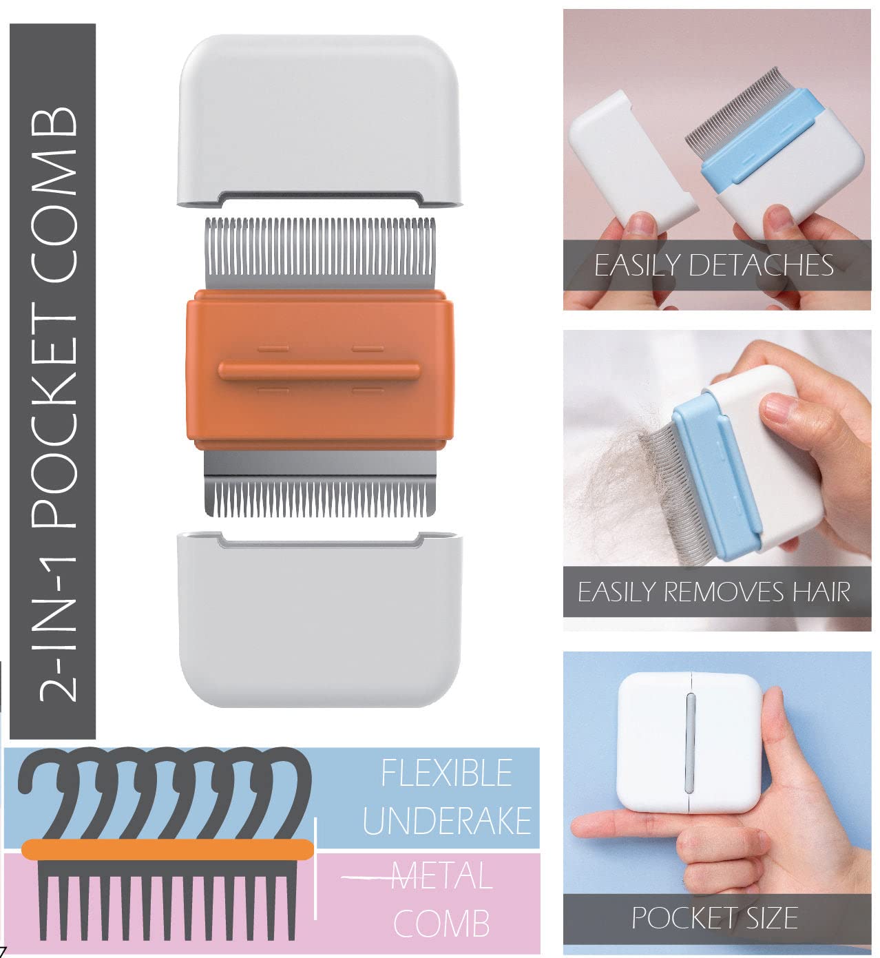 Pet Life A Zipocket 2-In-1 Underake And Stainless Steel Travel Grooming Pet Comb