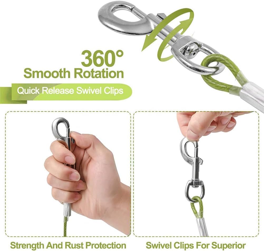 Mi Metty Tie Out Cable For Dogs,100Ft Dog Leads,Heavy Duty Tie Out Cable For Large Dogs Up To 125Lbs,Durable Dog Runner Tether L