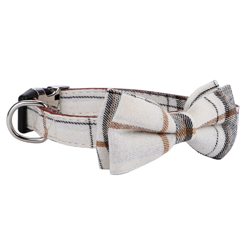 Faleela Soft &Comfy Bowtie Dog Collar,Detachable And Adjustable Bow Tie Collar,For Small Medium Large Pet (L, Beige)