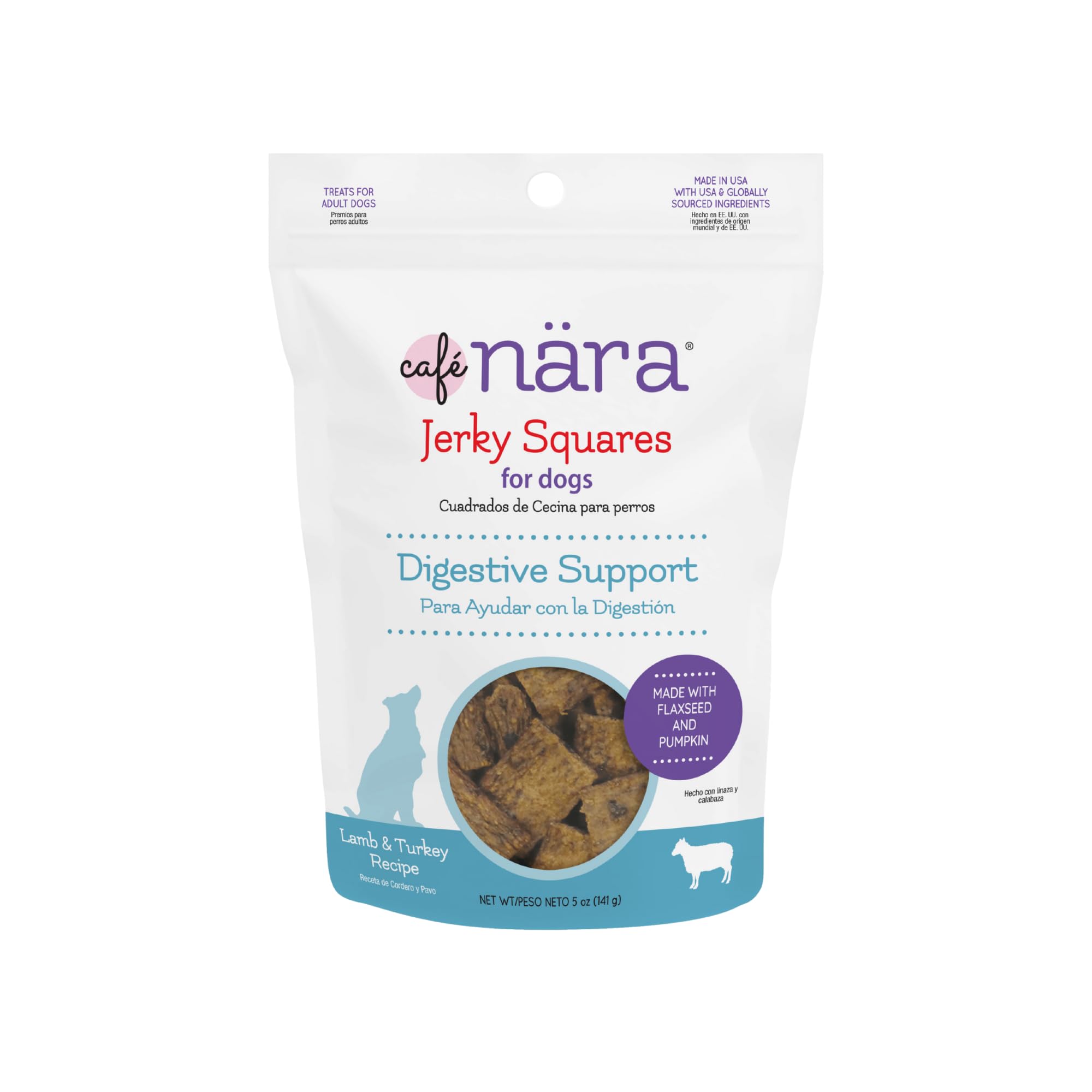 Caf   Nara Jerky Squares Digestive Support Dog Treats - Lamb & Turkey Flavor - with Flaxseed & Pumpkin - All-Natural Recipe - Wh