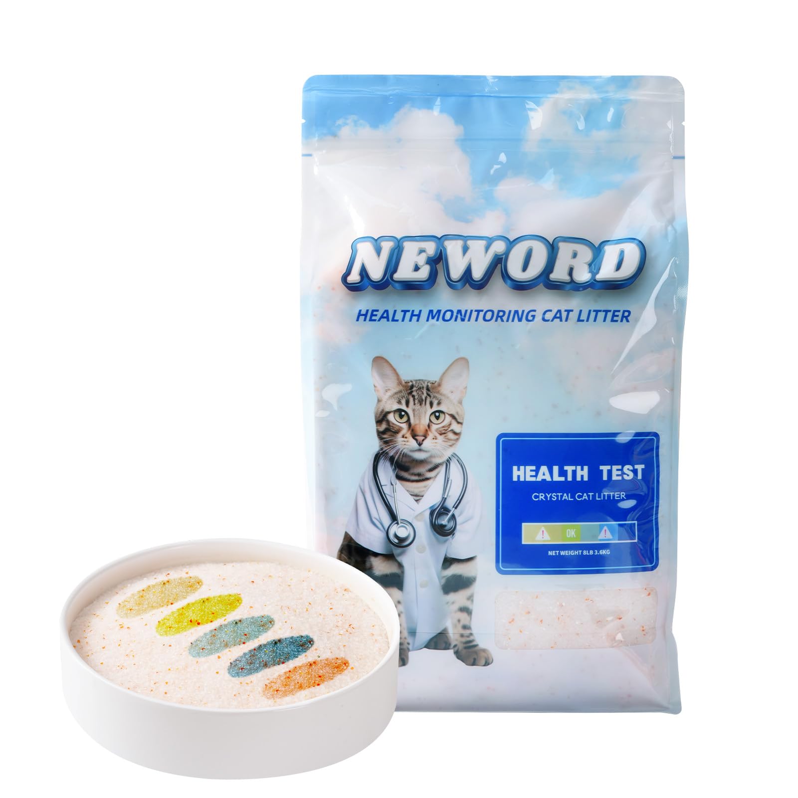 Neword Crystals Cat Litter Health Indicating Silica Gel Cat Litter, Color-Changing, 8Lb, Urine Ph Levels Detection Health Monito