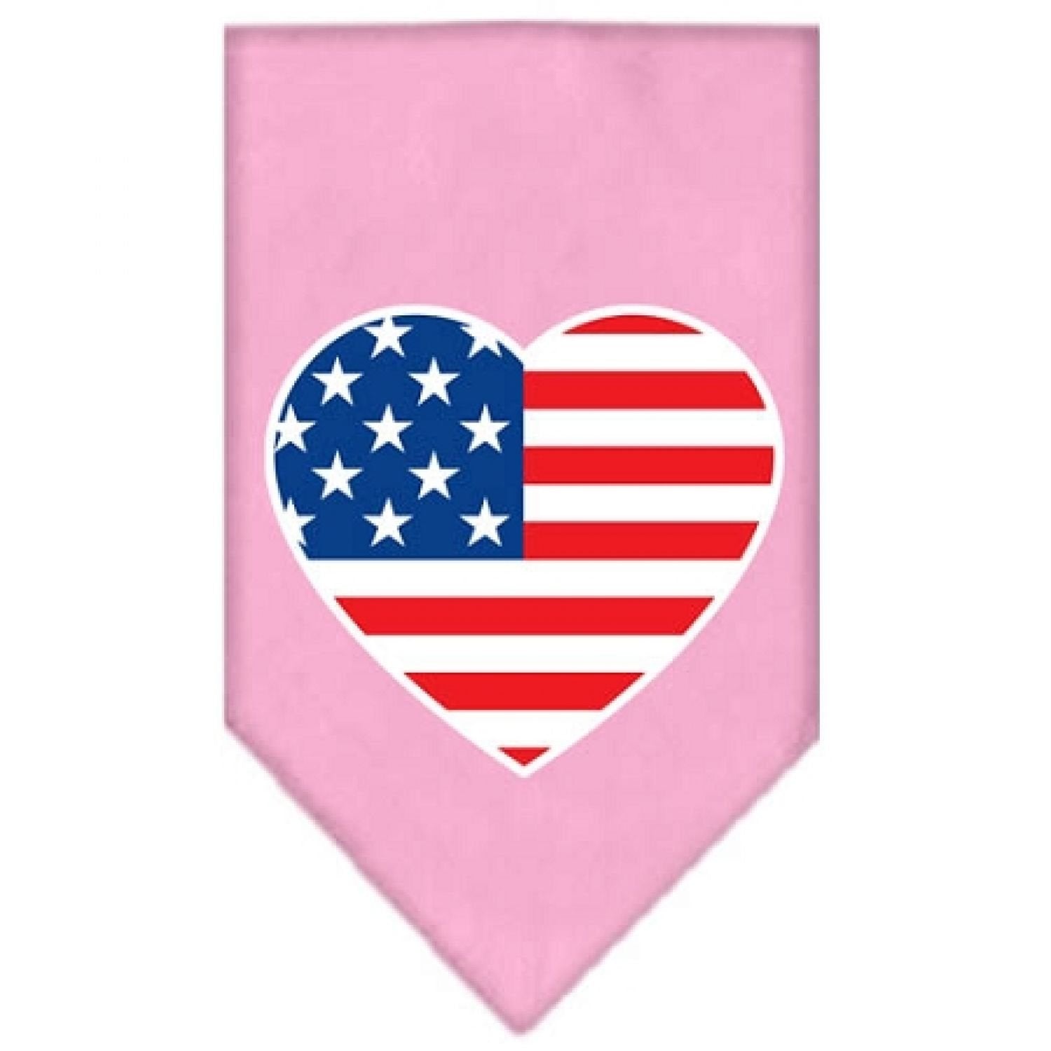 Mirage Pet Products American Flag Heart Screen Print Bandana Light Pink, Small