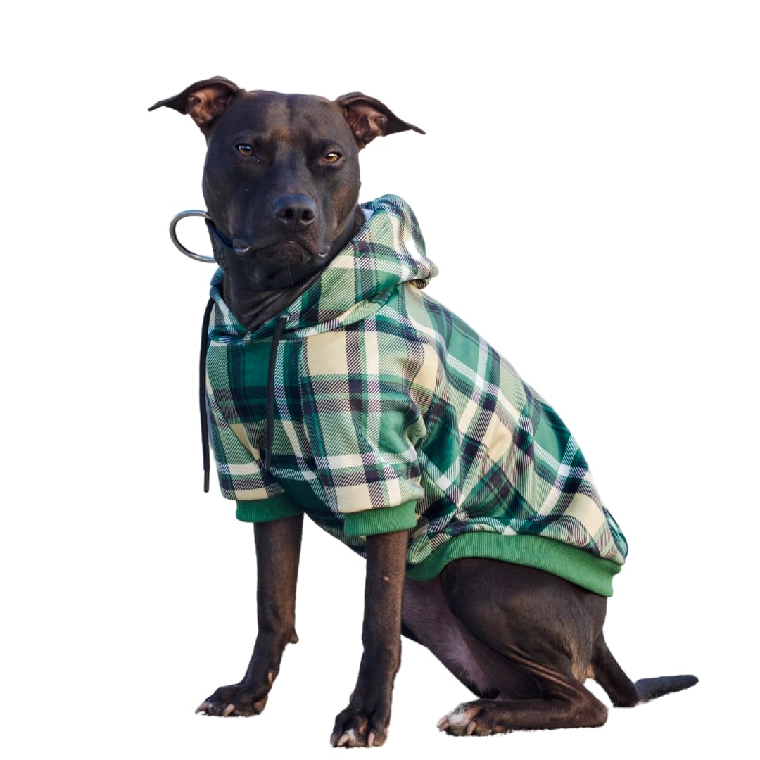 Spark Paws Dog Hoodie - Premium Quality, Buttery Soft, Superior Comfort And Fit, Calming Fleece Interior, Suitable For All Breeds - Green Plaid - 2Xl