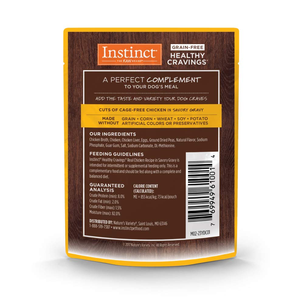Instinct Healthy Cravings Natural Wet Dog Food Topper, Grain Free Recipe - Real Chicken, 3 oz. Pouches (Pack of 24)