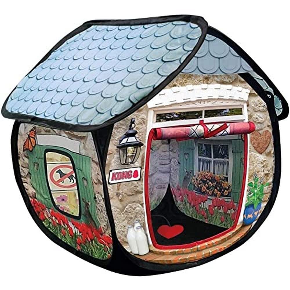 KONG PlaySpaces Bungalow Cat Hideaway - Hide and Seek Collapsible Tunnel with Toys