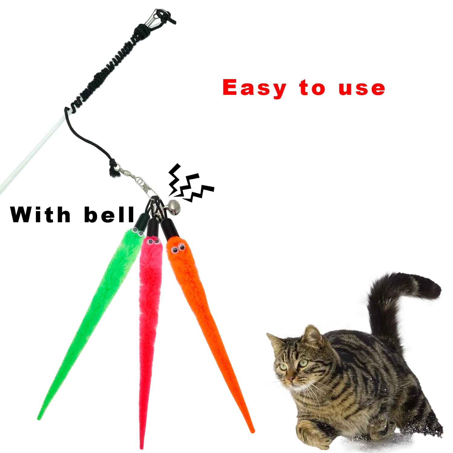 Cateness Cat Worm Toy Refills Cat Wand Replacement Worms, 15 Pcs Worms Cat Toy Refill, Cat Wand Attachments Teaser Refill Worm For Cat Toys