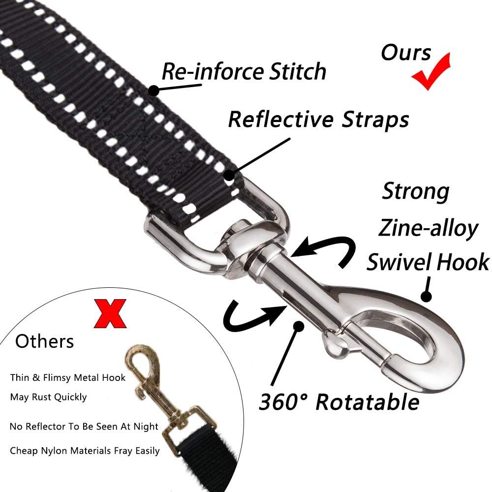 Poypet 5 Feet Dog Leash - 3M Reflective - 2 Cushioned Handles - Functional Car Seat Belt(Mint Blue)