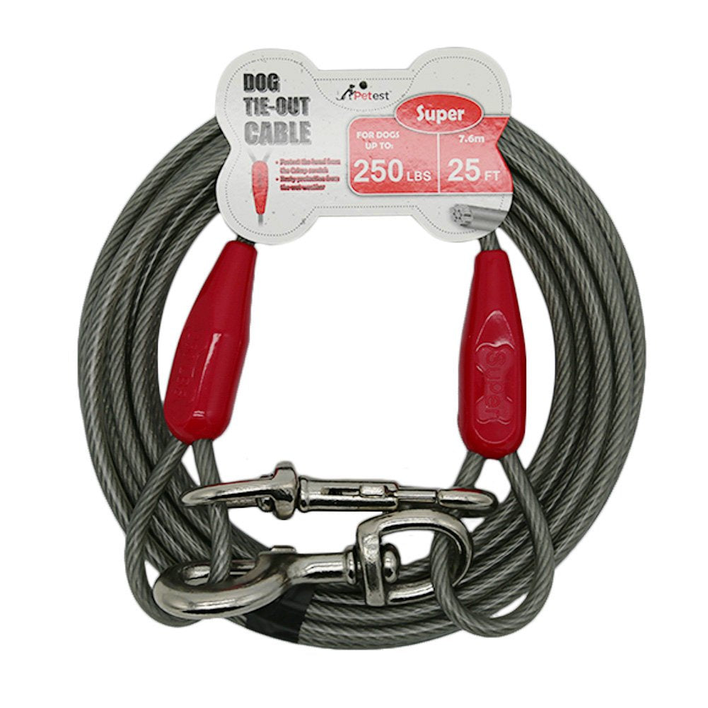 Petest 25Ft Tie-Out Cable With Crimp Cover For Super Dogs Up To 250 Pounds