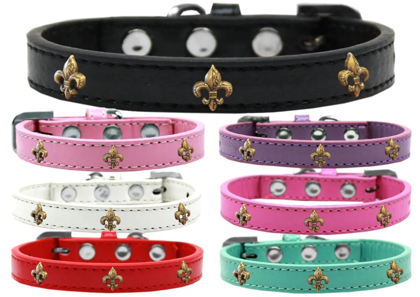Dog, Puppy & Pet Widget Fashion Collar, Bronze Fleur De Lis Bright Pink 12