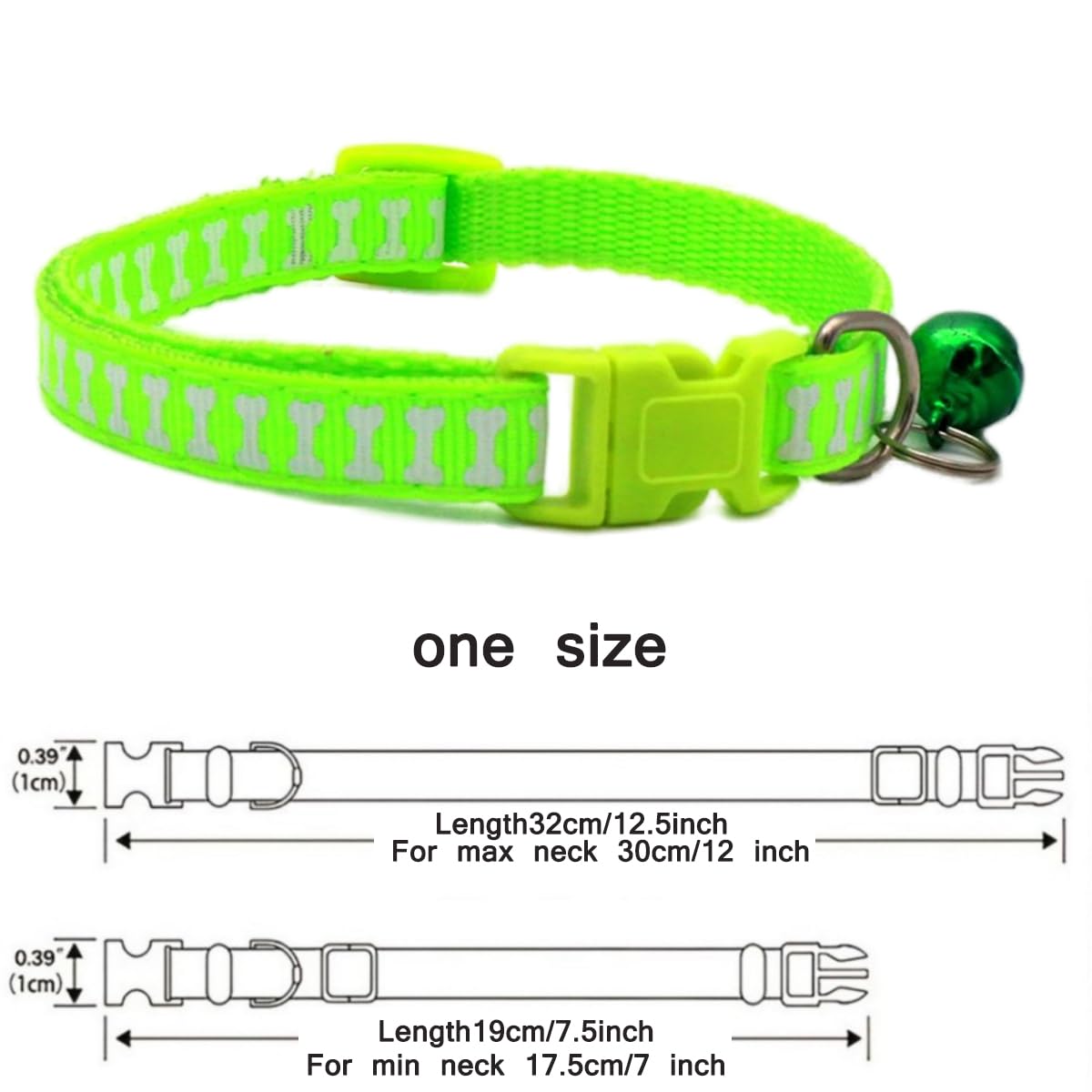 Green Puppy Collar With Bell, 2-Pack Basic & Bone Cat Collars With Bells Puppy Collar For Xxs Xs Small Tiny Pet Dogs Female Kitt