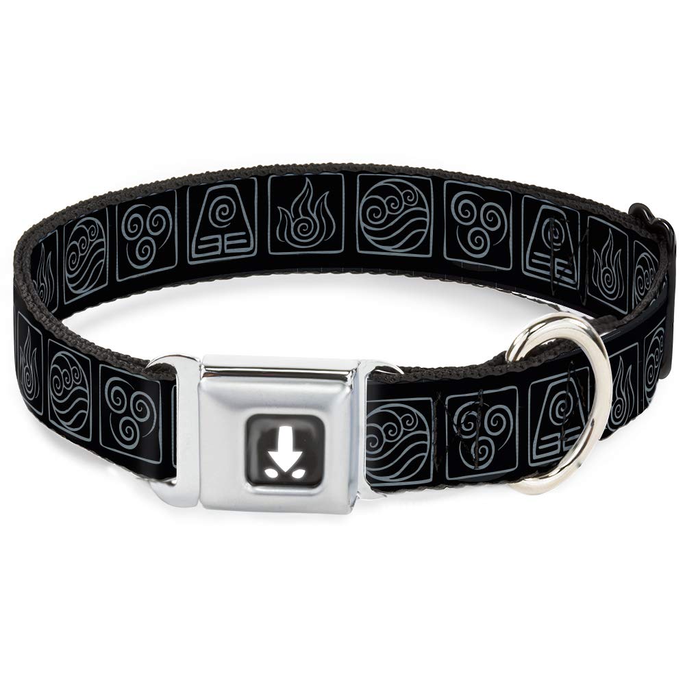Buckle-Down Dog Collar Seatbelt Buckle Avatar The Last Airbender Bending Elements Icons Black Gray 16 To 23 Inches 1.5 Inch Wide
