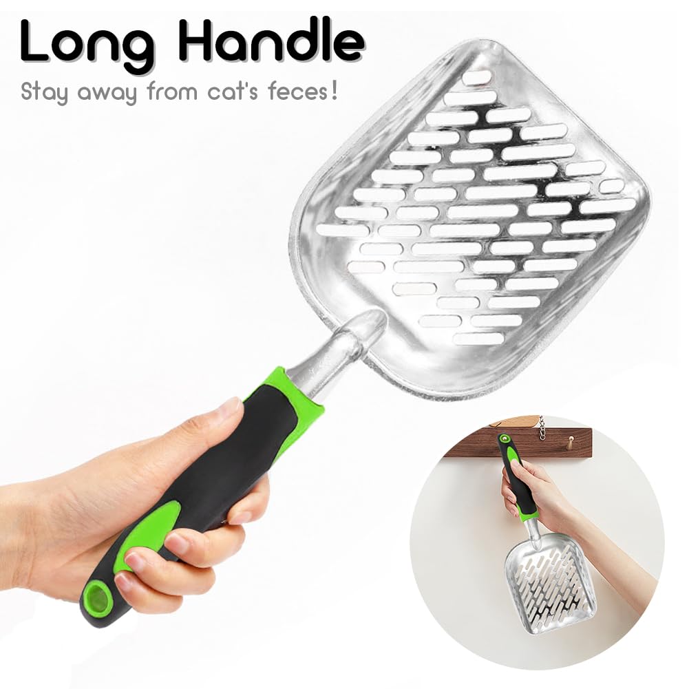 Apidgrowth Cat Litter Scoop,Long Handle Cat Scooper,Stainless Steel Metal Scoop,Poop Sifting,Mesh Shovel,Suitable For Cat Litter