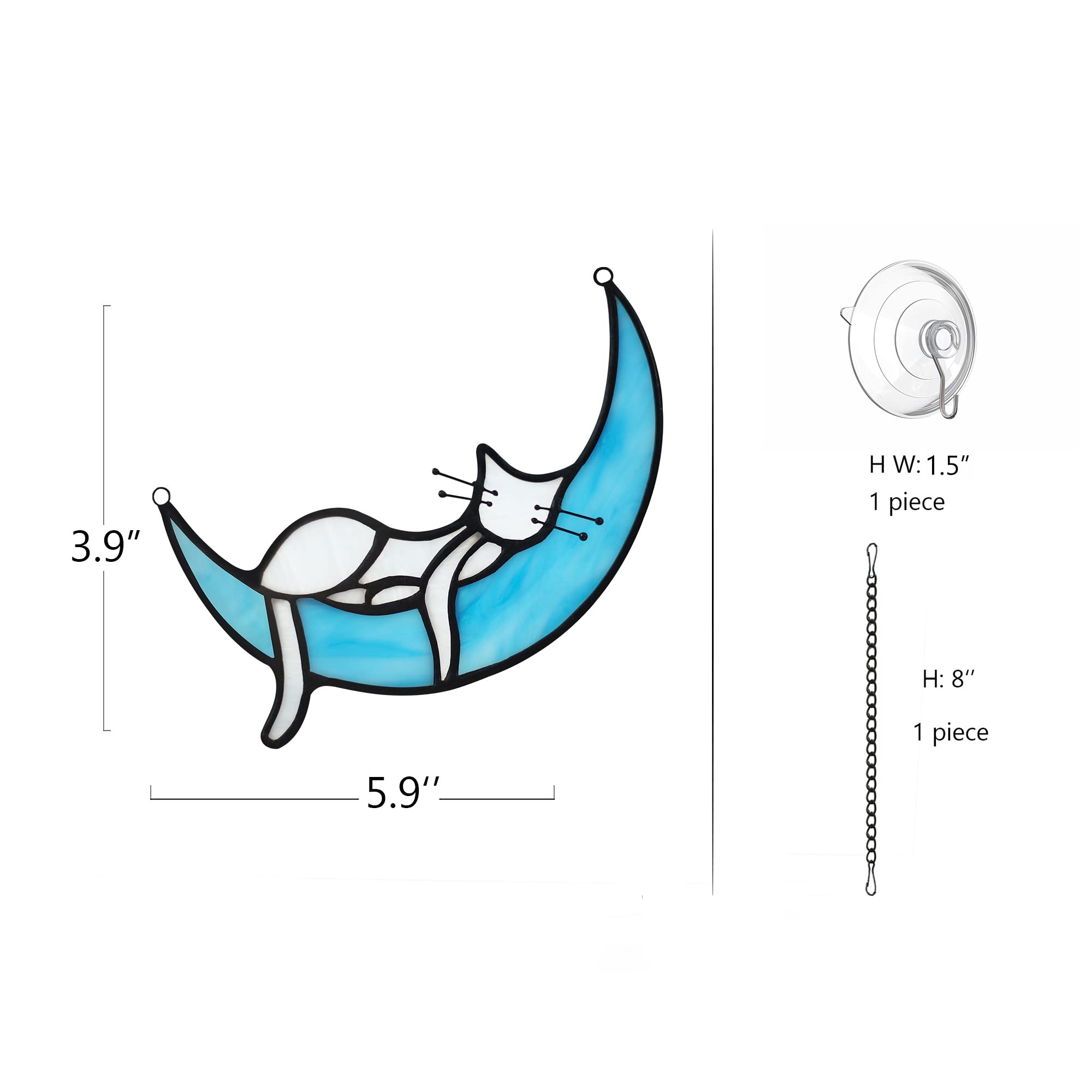Haosum Sleeping White Cat On Moon Stained Glass Window Hangings,Cat Decor Cat Memorial Gifts For Cat Lovers,White Cat Suncatcher For Kitchen Bedroom Birthday Gift For Mom Grandma Aunt