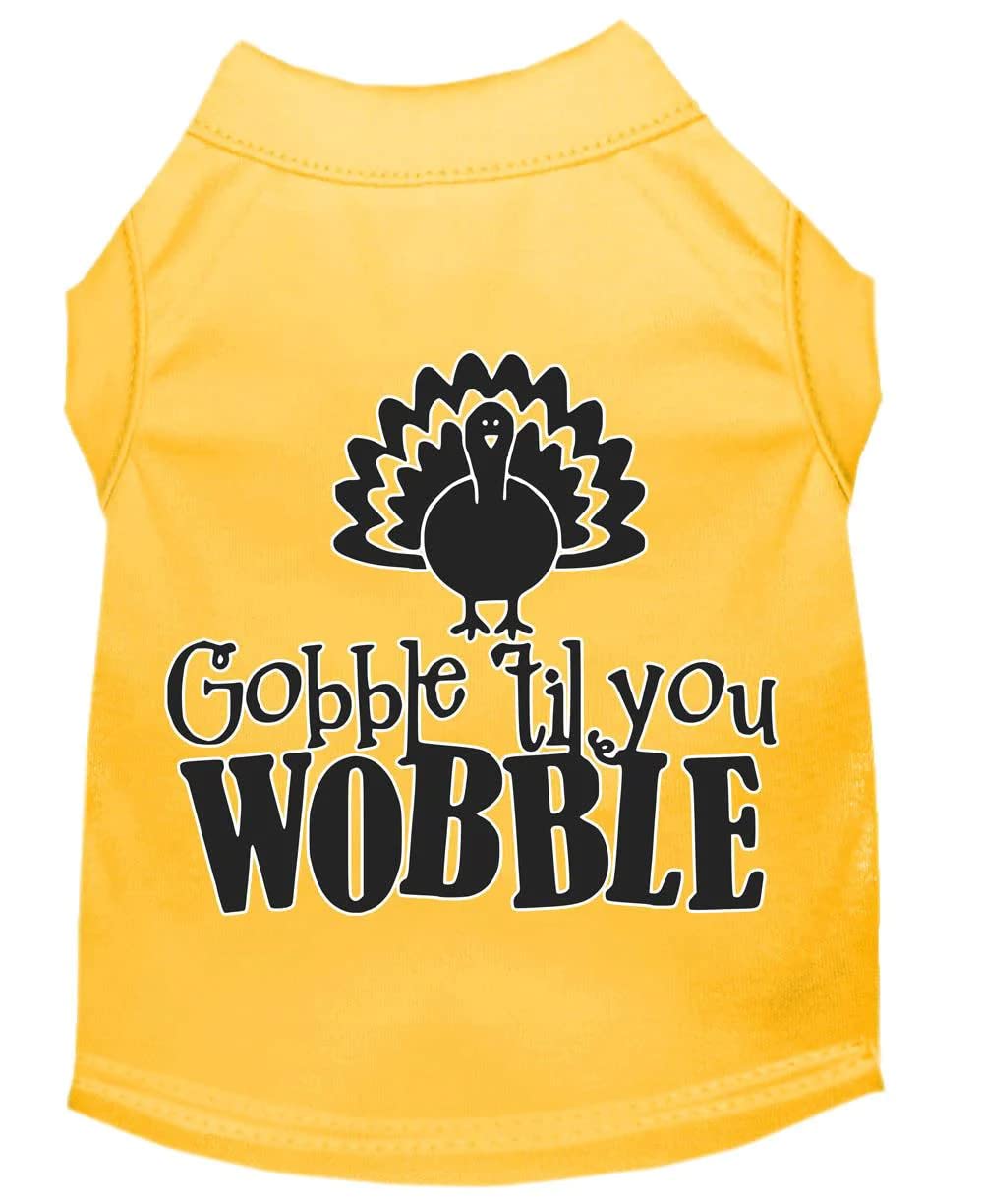 Pet Dog & Cat Shirt Screen Printed, "Gobble Til Ya Wobble" Yellow XL (14-20 lbs.)
