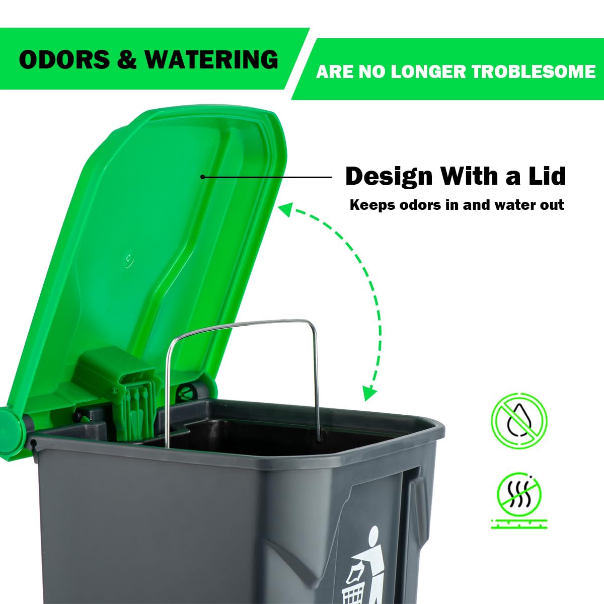 MXF Pooper Scooper Set - 28'' Dog Pooper Scooper & Long Handle Stainless Metal Tray&Rake, 15 Litre Step Dog Poop Trash Can w/Rem