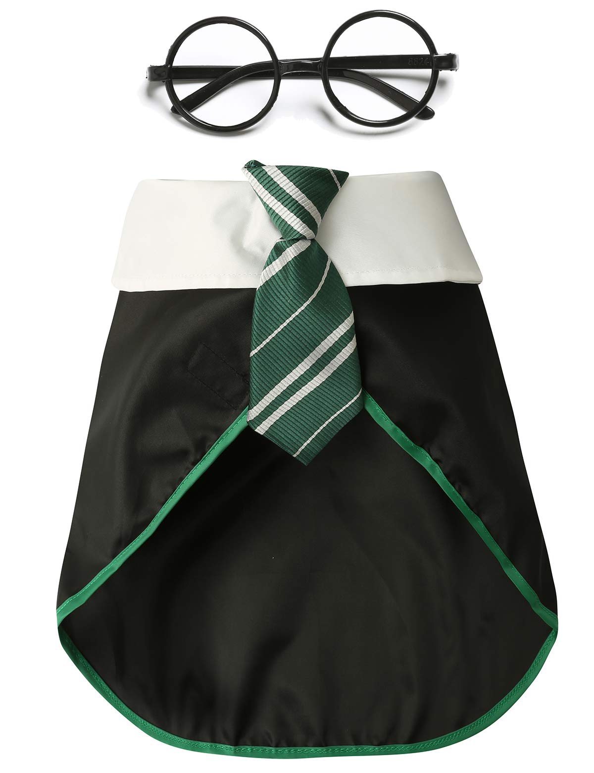 Coomour Dog Halloween Costume Pet Wizard Shirt Funny Cat Clothes For Dogs Cats Clothing With Glasses (Large,Green)