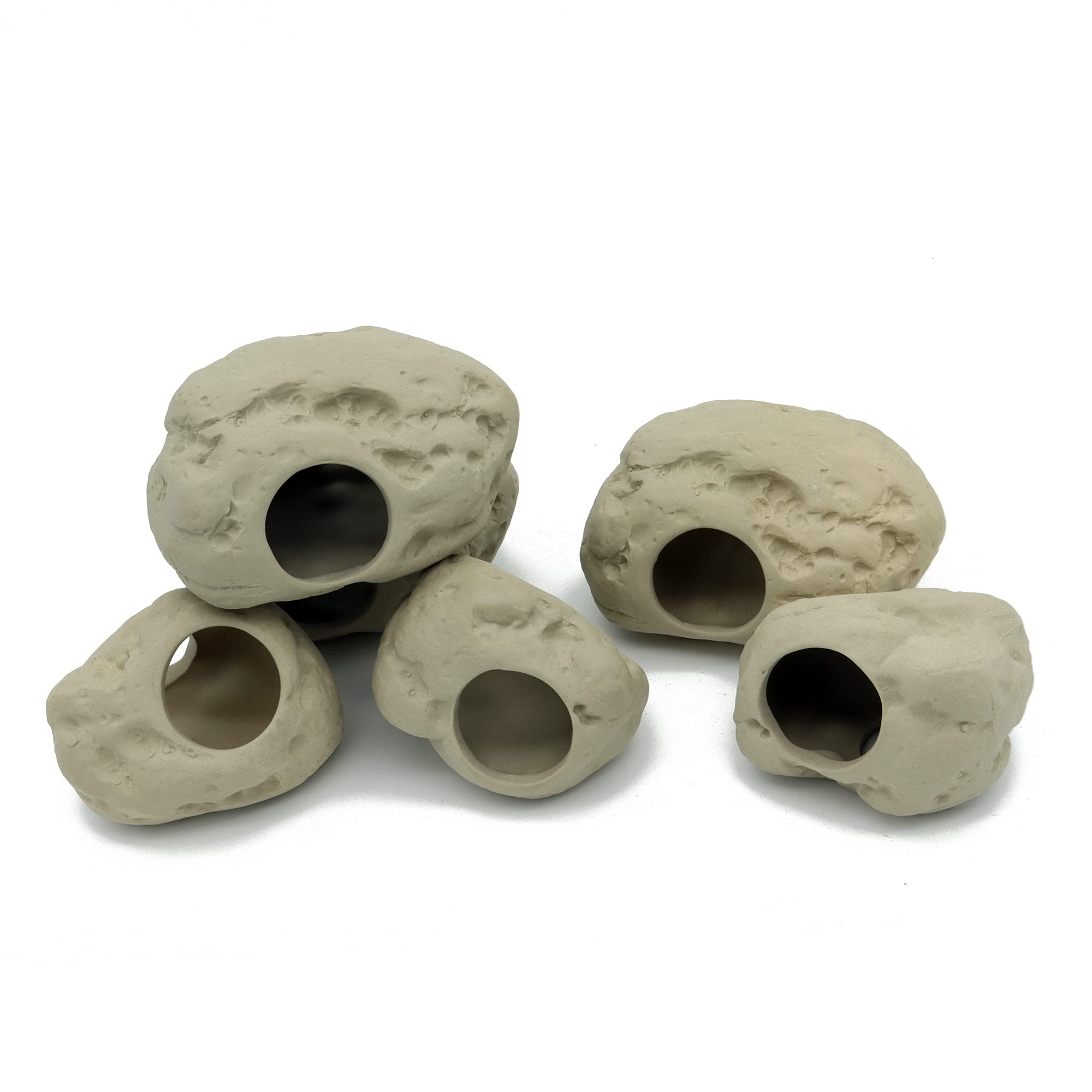 Alegi Aquarium Decoration Rock Caves For Fish Tank, Ceramic Betta Fish Tank Accessories Hideout, Cichlid Stackable Cave Hiding (3 Small & 3 Medium)