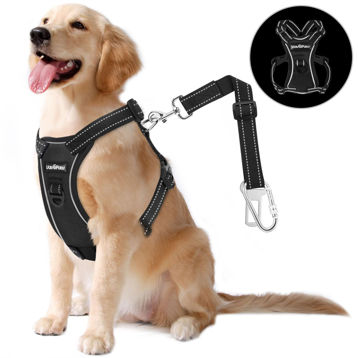 Vavopaw Dog Seat Belt, Safety Vest Dog Car Harness With Reflective Strip & Adjustable Buckle Dog Seat Belt For Vehicle Nylon Pet Safety Seat Belts Heavy Duty(Xl, Carbon Black)