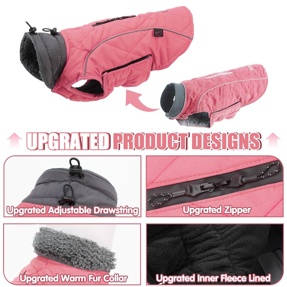 Emust Winter Coats - Warm Dog Jacket, British Style, Fleece, Windproof For Cold Weather, Pink, Xs