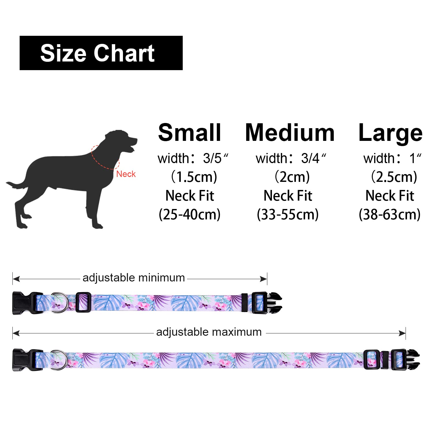 Suredoo Adjustable Dog Collar With Patterns, Ultra Comfy Soft Nylon Breathable Pet Collar For Small Medium Large Dogs (S, Purple Flower)