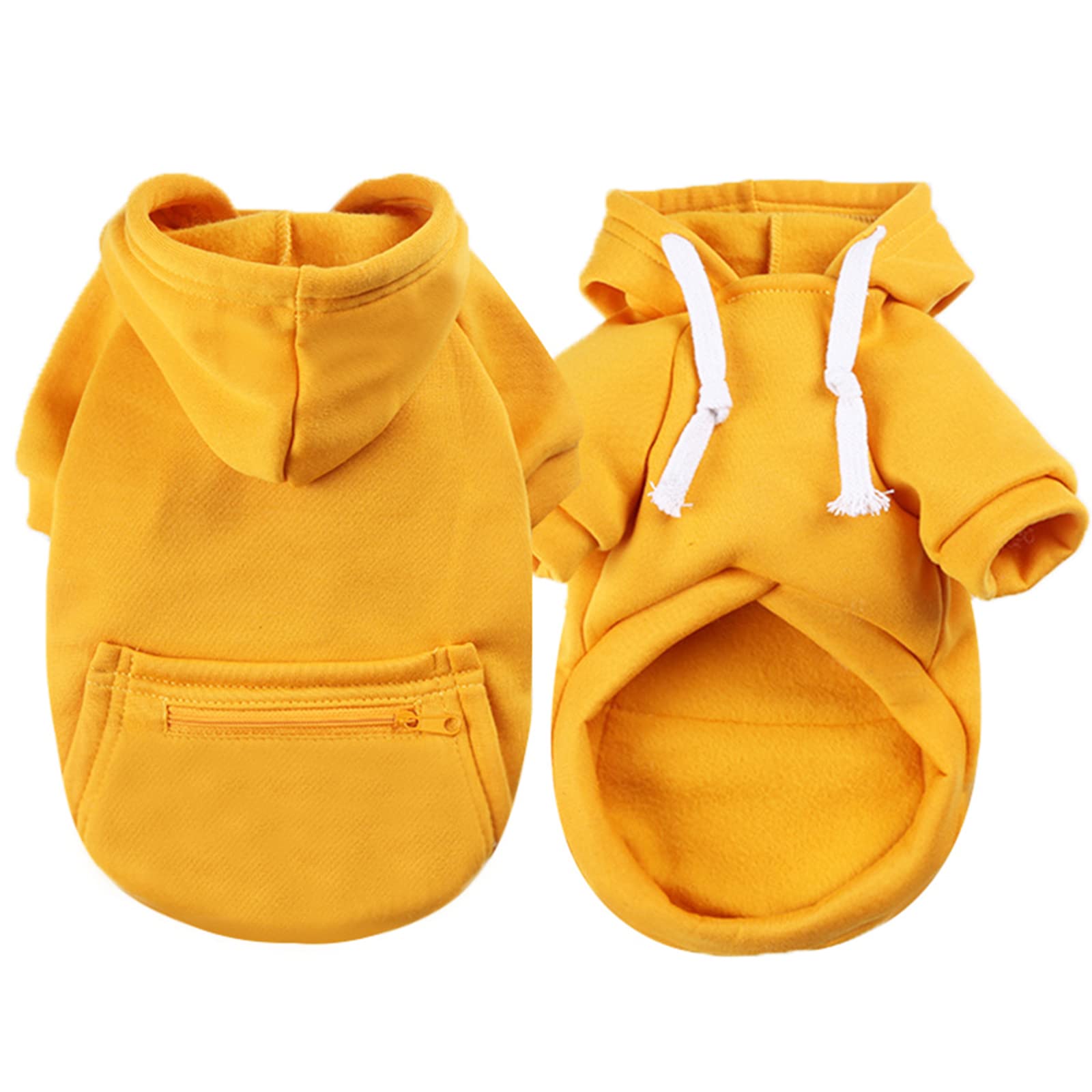 Petcare Small Dog Sweater Hoodies Pet Yellow Hooded Soft Fleece Sweatshirts With Pocket Fall Winter Puppy Cat Sweaters Warm Clot