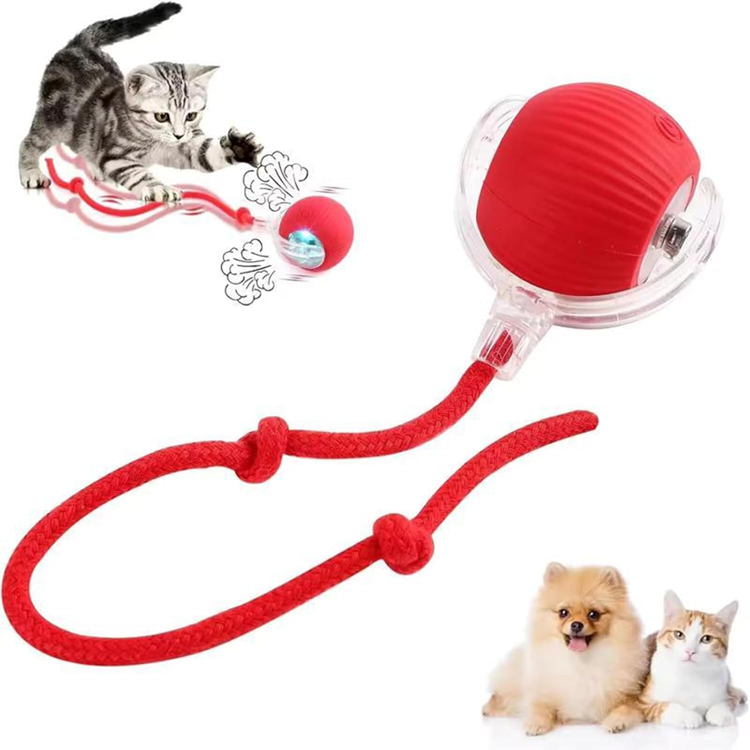 Kisuashi Interactive Cat Toy For Indoor Cats Smart Silicone Rolling Ball With Tail Rope, Motion Activated, Kitten Puzzle Toys Fo